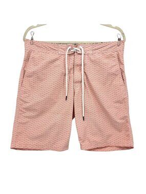 Bonobos Mens 31 Swim Trunks Shorts Retro Geometric Pattern Pockets Peach Ivory